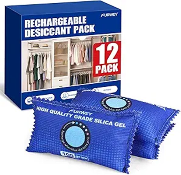 12-Pack Rechargeable Silica Gel Dehumidifier Bags