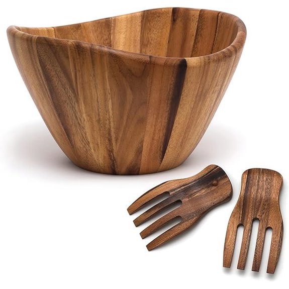 Acacia Wave Bowl with Salad Hands
