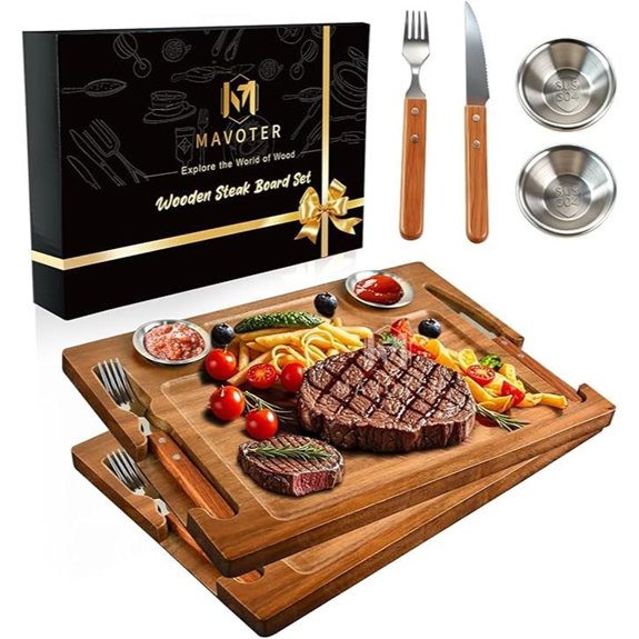 Acacia Wooden Steak Plates Set with Cutlery
