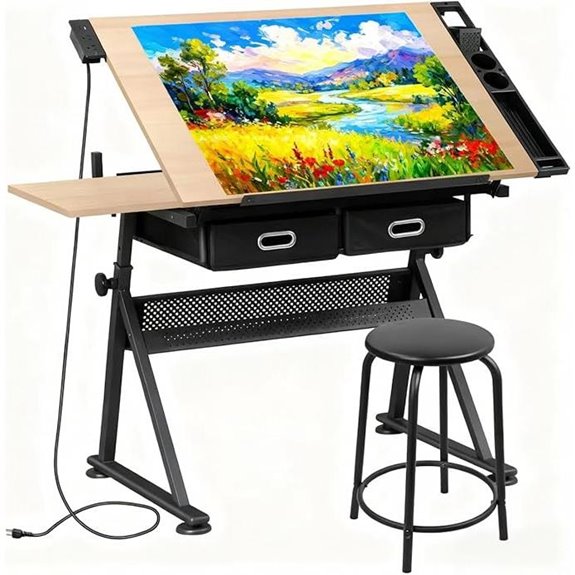 ZENY Adjustable Drafting Table with Stool and Storage