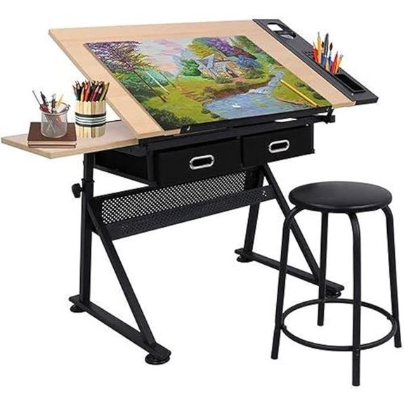Adjustable Drafting Table with Storage and Stool