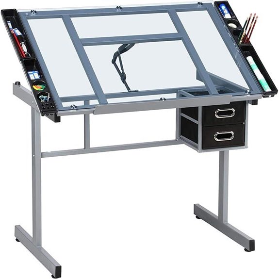 Yaheetech Adjustable Glass Art Drafting Table with Wheels