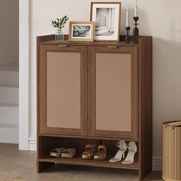 EROMMY Rattan Shoe Storage Cabinet with Adjustable Shelves