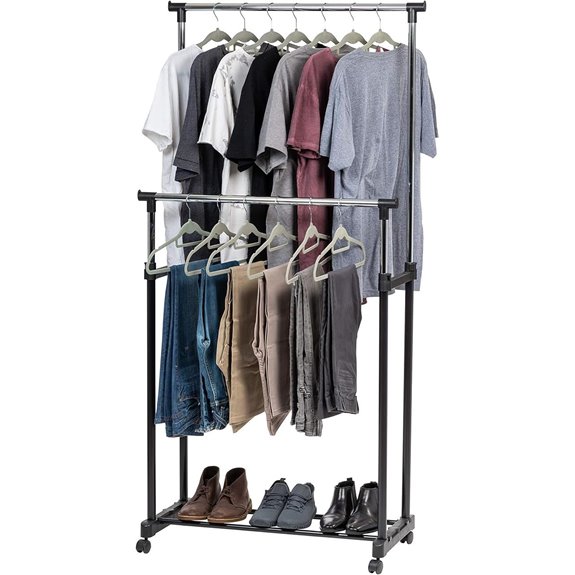 IRIS USA Adjustable Double-Rod Clothes Rack with Wheels