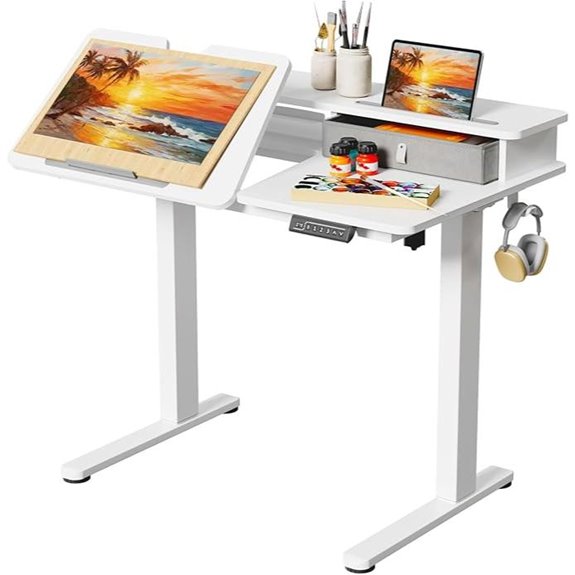 Adjustable White Standing Desk with Shelf and Wheels