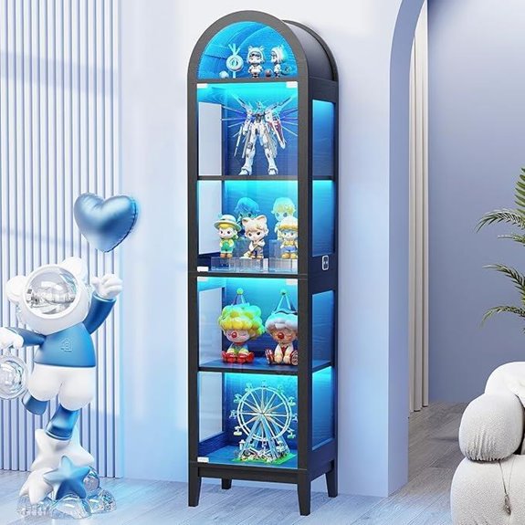 Arched Glass Display Cabinet with LED Lights