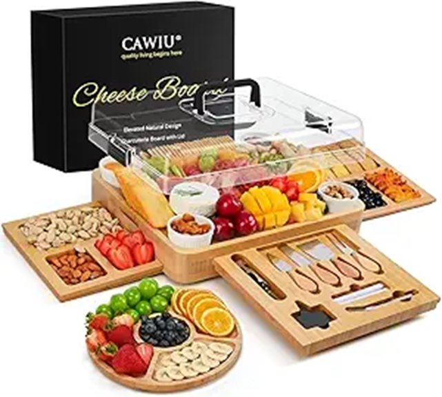 Charcuterie Bamboo Cheese Board with Lid and Utensils