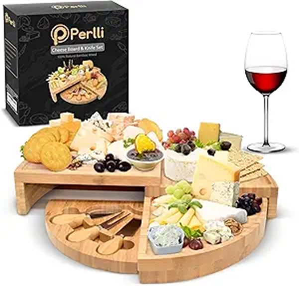 Perlli Bamboo Cheese Board & Knife Set (18-Inch)