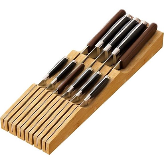 Bamboo Knife Drawer Organizer Holds 11 Knives