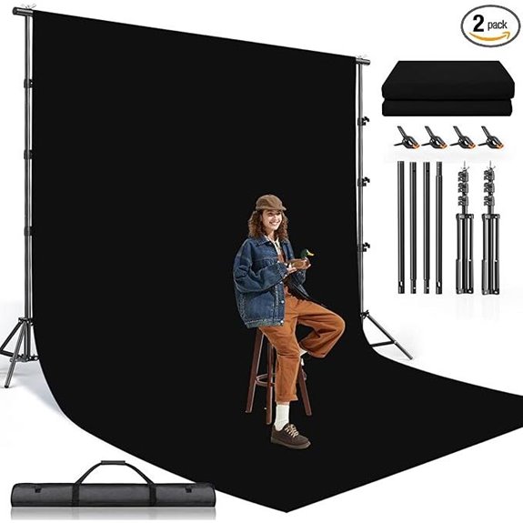 BEIYANG Photo Background Stand & Black Backdrop Kit