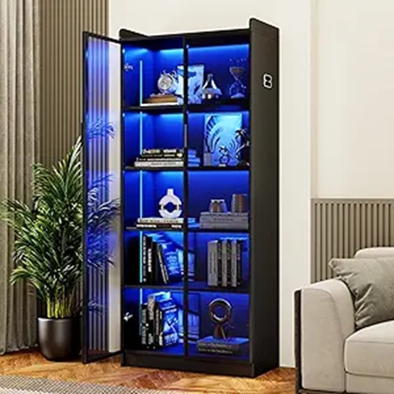 Display Cabinet with LED Lights 5 Tiers Black