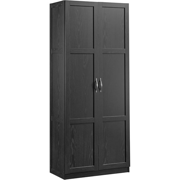 Sauder Tall Storage Cabinet Black 4 Adjustable Shelves Multi-Room Use
