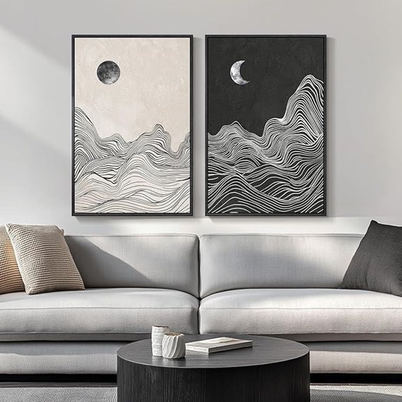 Large Framed Black & White Abstract Wall Art (Set of 2)