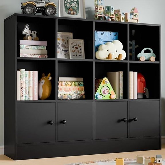 Cozy Castle Black Wood Bookcase with Storage Shelves
