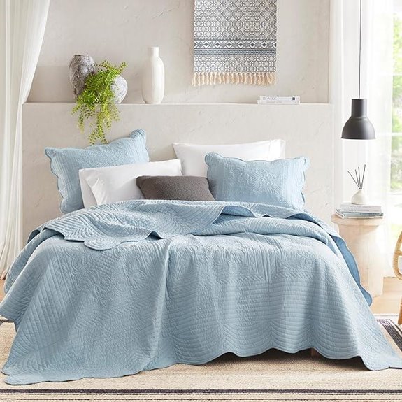 Madison Park Queen Damask Quilt Set Blue 3 Pieces