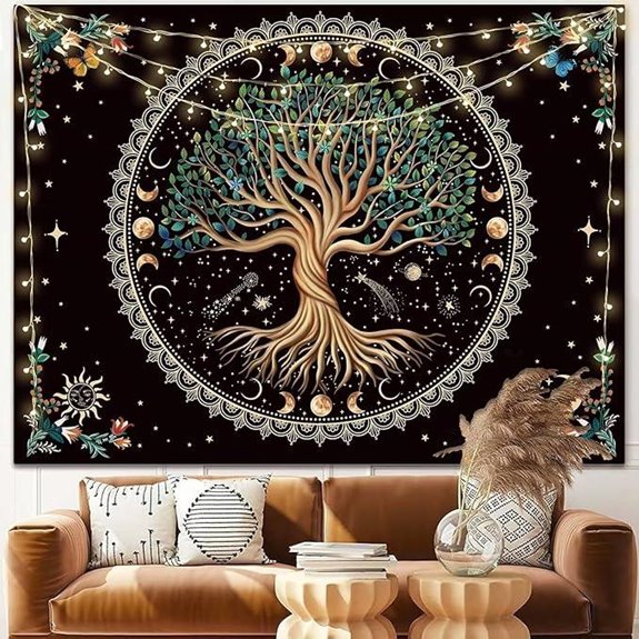 Moon Phase Tree of Life Tapestry Blue 35x47 inches