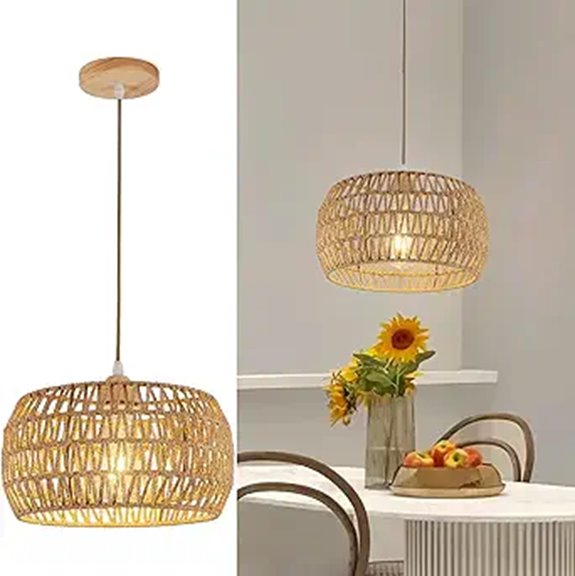 Rattan Pendant Light Fixture Bohemian Woven Shade
