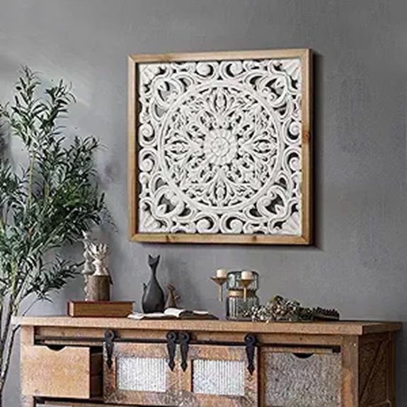 XIAOAIKA Boho Wood Wall Art with Floral Mandala