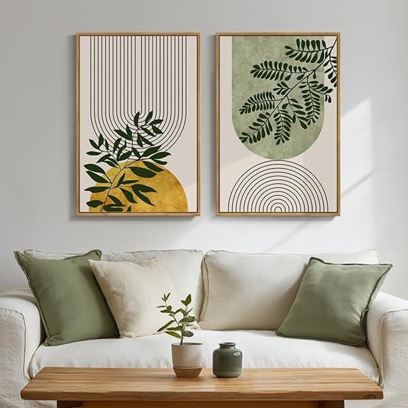 Boho Green Wall Art Set of 2 16x24