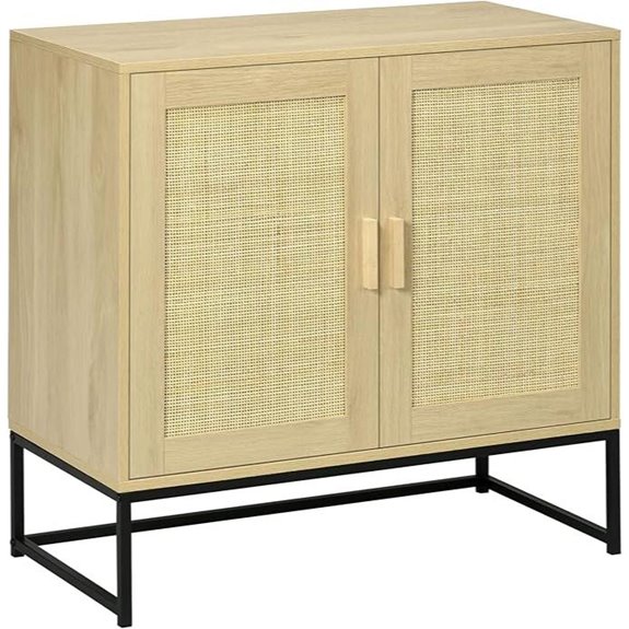 HOMCOM Boho Storage Cabinet with Rattan Doors