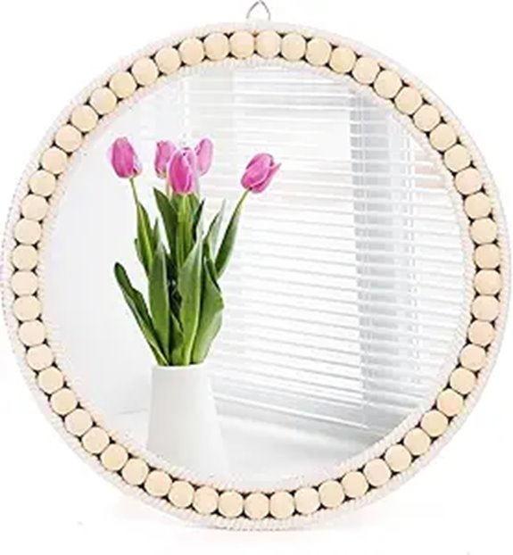 Boho Round Wooden Bead Wall Mirror