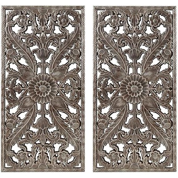 Pemberly Row MDF Botanical Panel Carved Wall Panel in Bronze (Set of 2)