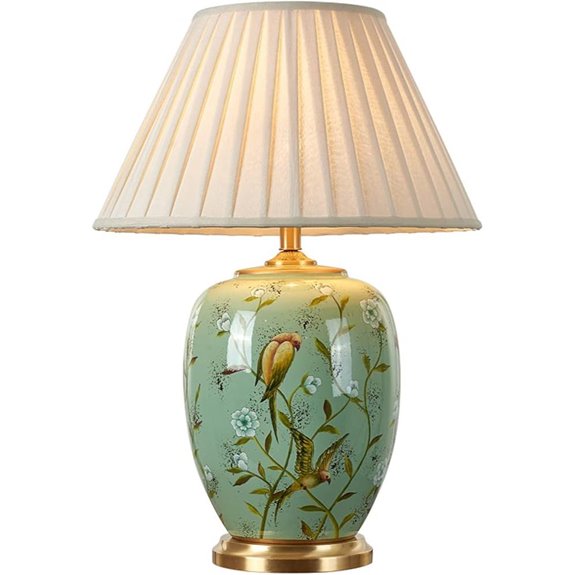 Green Flower & Bird Ceramic Table Lamp