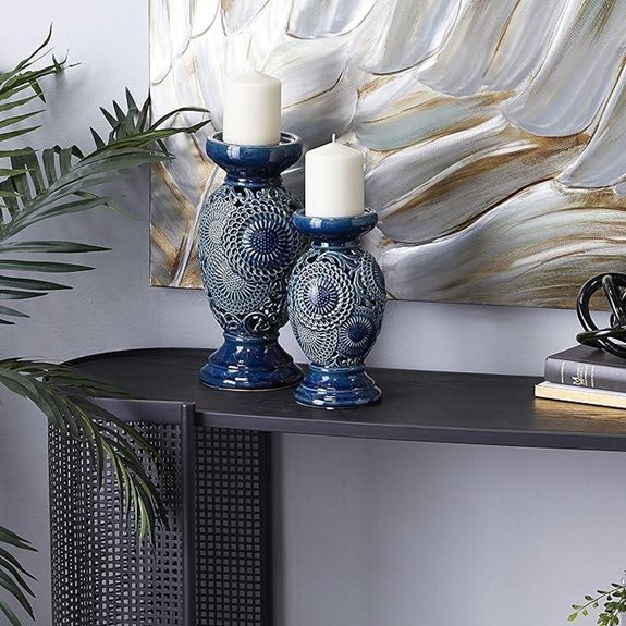 Deco 79 Ceramic Pillar Candle Holders Set of 2