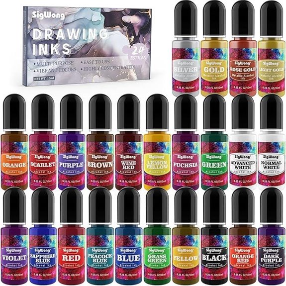 Vibrant Alcohol Ink Set for Resin Art (24 Bottles)