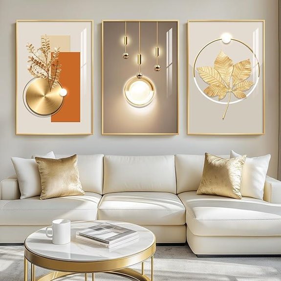 Modern Gold Wall Art Set of 3 for Living Room