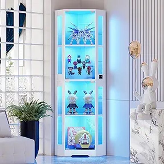 65 Corner Glass Display Cabinet with LED Lights