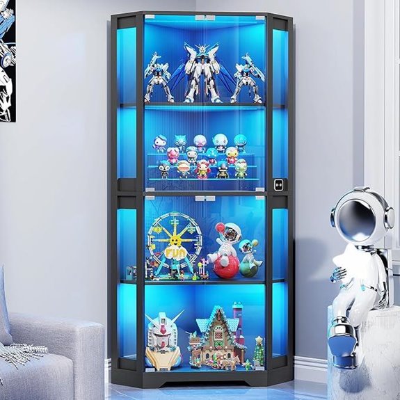Corner Glass Display Cabinet with LED Lighting