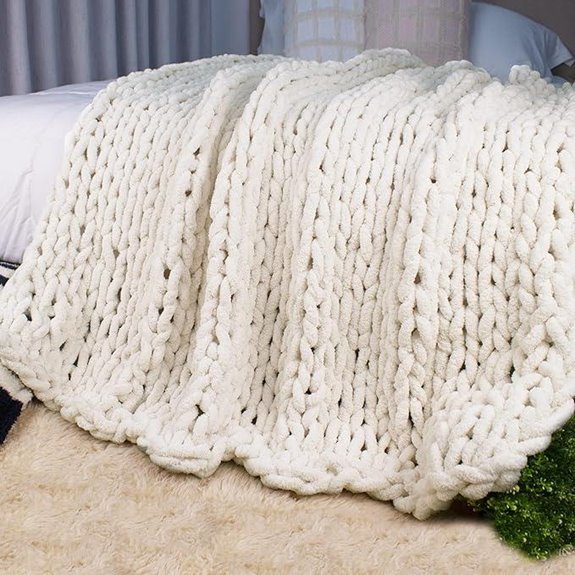 Carriediosa Chunky Knit Throw Blanket Cream White