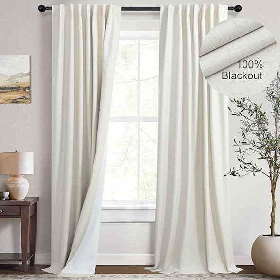 Cream Linen Blend Blackout Curtains 84 Inch 2 Panels