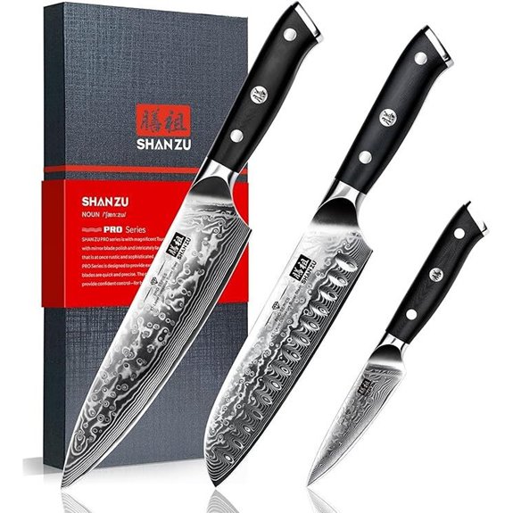 SHAN ZU Damascus Knife Set 3-Piece Chef Knives