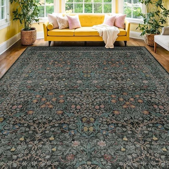 Dark Green 8x10 Washable Living Room Rug