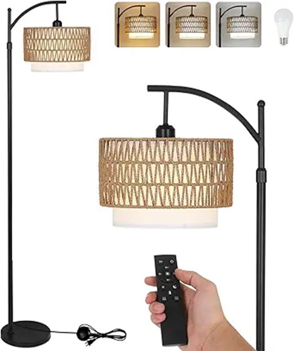Arc Floor Lamp with Remote Dimmable Adjustable Tall Light