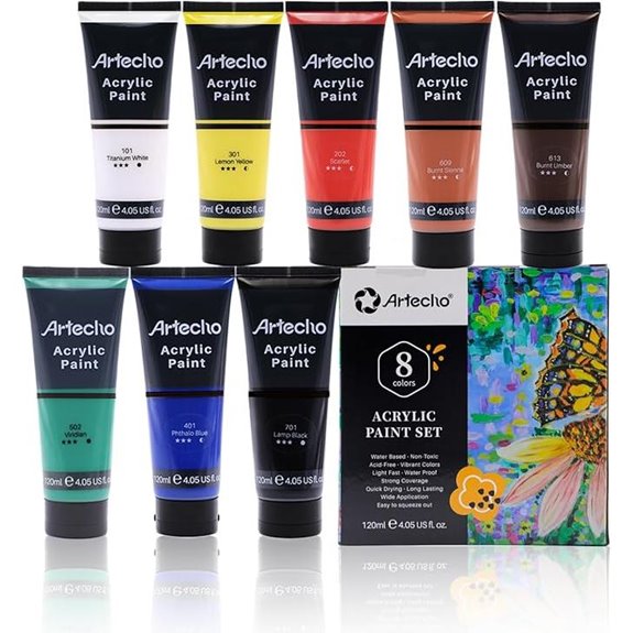 Artecho Acrylic Paint Set 8 Colors 120ml Art Supplies