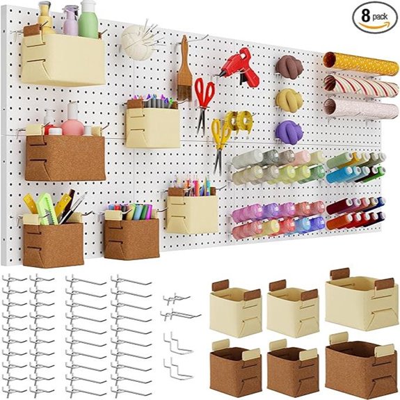 Peg Board 8 Pack Organizer with Hooks and Baskets