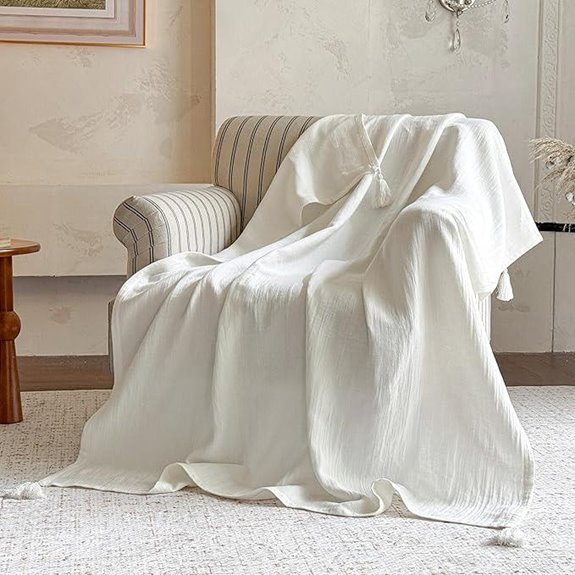 Simple&Opulence Linen Cotton Throw Blanket with Tassels