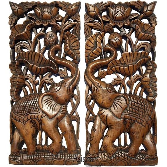 Carved Elephant & Lotus Wall Panels (Set of 2)