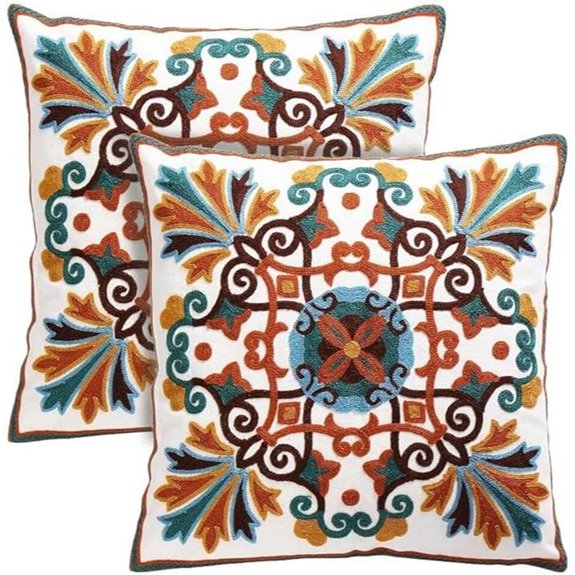 Embroidered 18x18 Throw Pillow Covers Set of 2