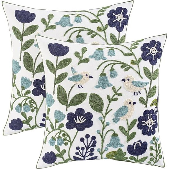 Tosleo Embroidered Floral Pillow Covers (18x18 2 Pack)