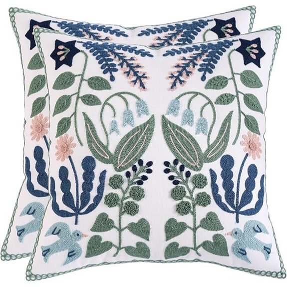 Tosleo Embroidered Flower Pillow Covers 18x18 Set of 2