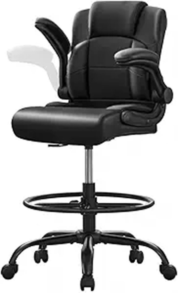 Drafting Office Chair with Lumbar Support and Flip-up Arms