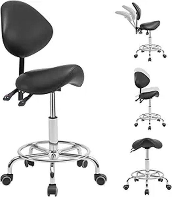 Ergonomic Saddle Stool with Backrest and Wheels