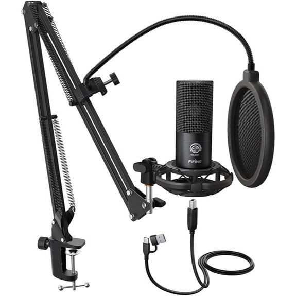 FIFINE USB Condenser Microphone Kit with Boom Arm