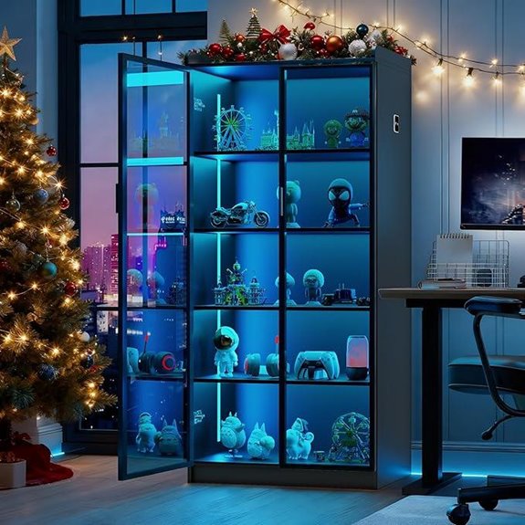 Lvifur 5-Tier LED Display Cabinet with Adjustable Shelves