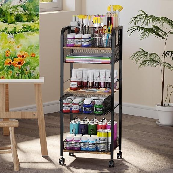 5-Tier Metal Utility Cart with Drawer and Lockable Wheels