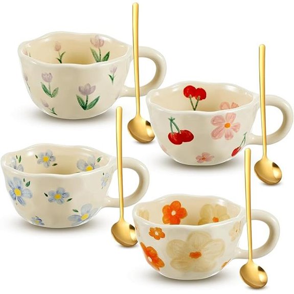 Vesici Floral Ceramic Coffee Mug Set (8.5 oz)
